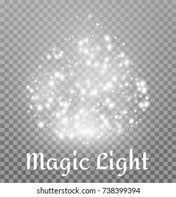 magic light white glitter wave abstract particles isolated on transparent background.