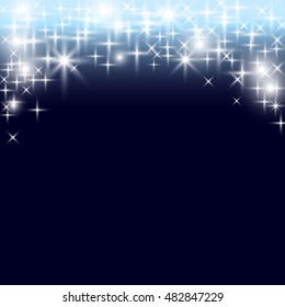 Magic Lights background. Empty Space. Star Shine on Night sky. 