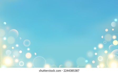 Luces mágicas de bokeh con luz suave de color dorado sobre fondo del cielo de sol. Resumen Ilustración vectorial cielo azul con bokeh borroso hecho en galaxia