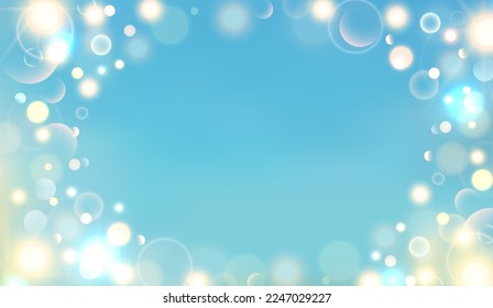 Magic lights of bokeh with golden blur soft light on sunshine sky background. Abstract Vector illustration blue sky with galaxy made blurry bokeh