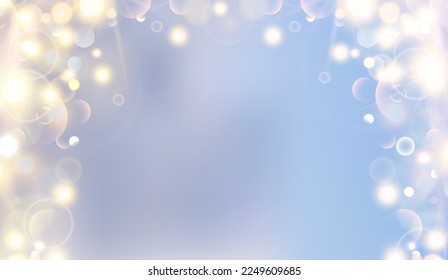 Magic lights of bokeh with golden blur soft light on sunset background. Abstract vector illustration of sky with galaxy made blurry bokeh