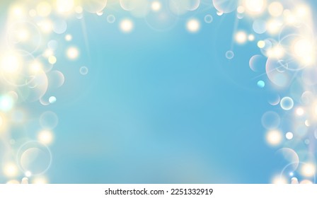 Magic lights of bokeh with golden blur soft light on sunshine sky background. Abstract Vector illustration blue sky with galaxy made blurry bokeh