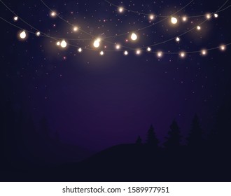 Magic Lights on night dark blue sky with sparkling stars