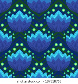 Magic lights and water lily. Seamless vector pattern