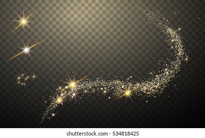 magic like golden glittering light streak element, transparent background