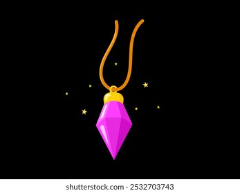 Cristal lilás mágico sobre fundo preto. Ilustração de vetor plano.