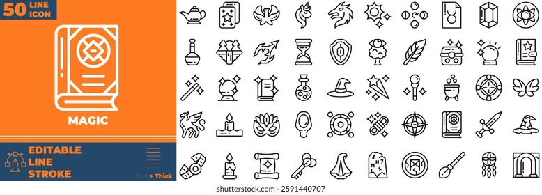 Magic Line Editable Icons set. Vector illustration in modern thin line style of magic icons: magic, wand, magician, etc