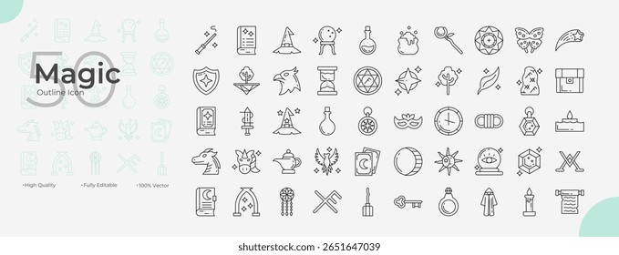 Magic Line Editable Icons set. Vector illustration in modern thin line style of magic icons: magic, knight, fantasy, etc