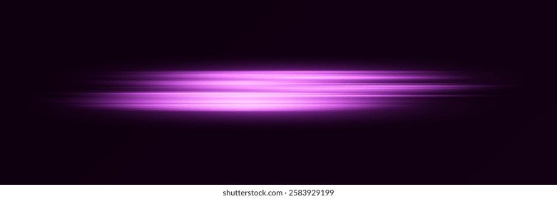 Magic line of light laser beams on dark background, vector graphics.