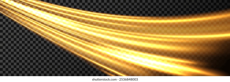 Magic lines of movement on a transparent background.Golden whirlwind.Speed ​​effect. Sparkling space trail.
