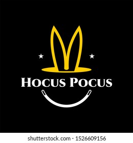 magic logo design fun rabbit ears in hat hole vector with stick for t shirt or inspiration
