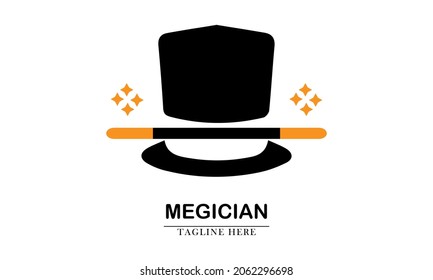 magic long hat with magic wand and four stars on top, great for magic icon logo