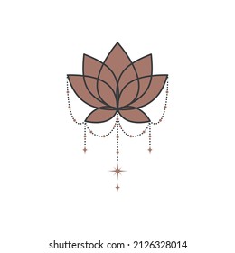 Magische Lotusblume im trendigen Boho Line Stil. Alchimiesymbol für Markenprodukte oder Logo-Kosmetika oder Kosmetikprodukte. Esoterisches und mystisches Design-Element. Elegante Vektorgrafik