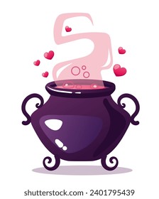 Magic love witchcraft elixir boiling potion. Valentine day concept. Vector flat graphic design illustration 