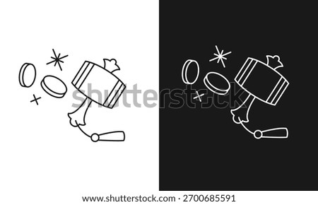 Magic Lucky Hammer (Uchide no Kozuchi) Icon Striking Gold Coins for Wealth, Fortune, and Good Luck.