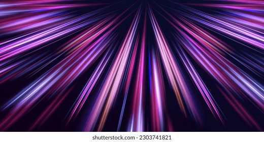 Magnífico elemento de diseño de brillo luminoso sobre fondo oscuro, luminosidad de destello, movimiento de neón abstracto brillando líneas onduladas. Concepto de tecnología futurista. Ilustración del vector	