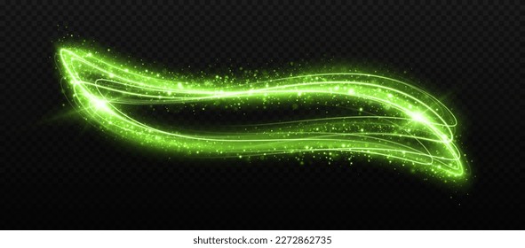 Magic luminous rings on transparent background. Sparkle wave light effect. Luxury swirl rings.