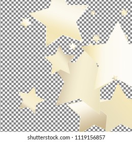 Magic luminous vector background with randomly spread pearl nacre stars. Gradient mesh stellar elements on squared backdrop. Festive iridescent holographic illustration. Posters, invitation cards