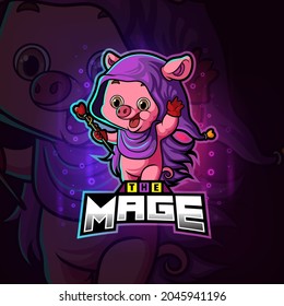 The magic mage pig esport logo design of illustration