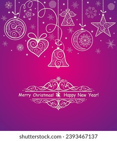 Magic magenta background with golden lacy hanging decoration for Christmas and Ney years greeting