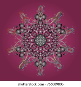 Magic magenta, gray and neutral holiday abstract background with star and falling snowflakes. Christmas magenta, gray and neutrals. Vector illustration.