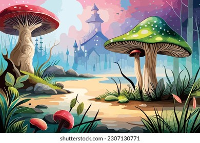 Magic mashroom watercolor art illustration