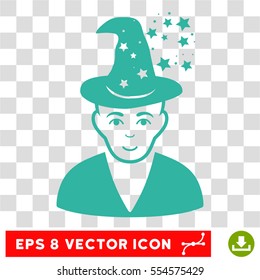 Magic Master EPS vector pictogram. Illustration style is flat iconic cyan symbol on chess transparent background.