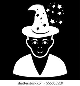 Magic Master vector icon. Flat white symbol. Pictogram is isolated on a black background. Designed for web and software interfaces.