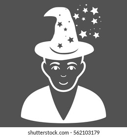 Magic Master vector icon. Flat white symbol. Pictogram is isolated on a gray background. Designed for web and software interfaces.