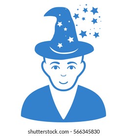 Magic Master vector icon. Flat cobalt symbol. Pictogram is isolated on a white background. Designed for web and software interfaces.