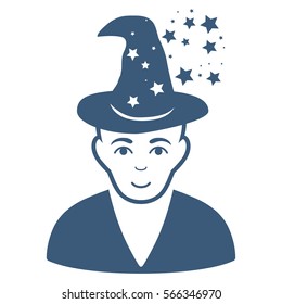 Magic Master vector icon. Flat blue symbol. Pictogram is isolated on a white background. Designed for web and software interfaces.