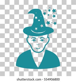 Magic Master vector icon. Illustration style is flat iconic soft blue symbol on a chess transparent background.