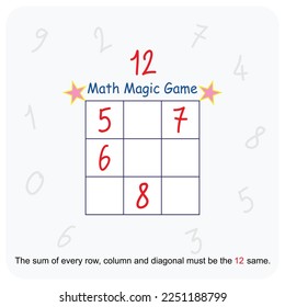 Magic math game for kids. Fun educational series vector illustration. 