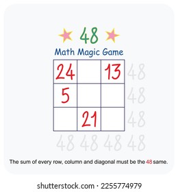 Magic math game for kids. Fun educational series vector illustration.