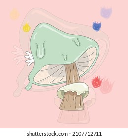 Magic melting mushroom with a green cap