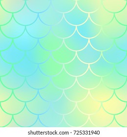 Magic mermaid fishscale pattern. Abstract blurry vector background. Fantastic fish skin seamless pattern. Mermaid scale background. Pastel colors fish scale seamless tile. Yellow mint blurred mesh