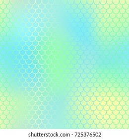 Magic mermaid fishscale pattern. Abstract blurry vector background. Fantastic fish skin seamless pattern. Mermaid scale background. Pastel colors fish scale seamless tile. Yellow aqua blurred mesh