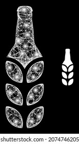 Magic mesh vector barley beer with glare effect. White mesh, glare spots on a black background with barley beer icon. Mesh and glare elements are placed on different layers.