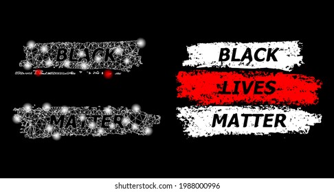 Magic mesh vector black lives matter with glare effect. White mesh, glare spots on a black background with black lives matter icon. Mesh and glare elements are placed on different layers.