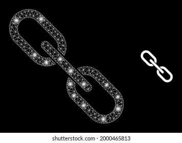 Magic mesh vector chain with glare effect. White mesh, glare spots on a black background with chain icon. Mesh and glowing elements are placed on different layers.