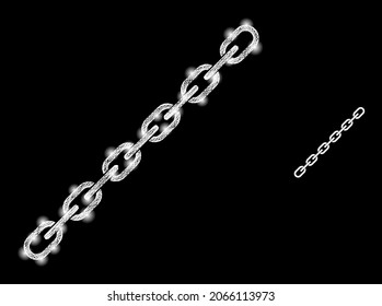 Magic mesh vector chain with glare effect. White mesh, glare spots on a black background with chain icon. Mesh and glowing elements are placed on different layers.
