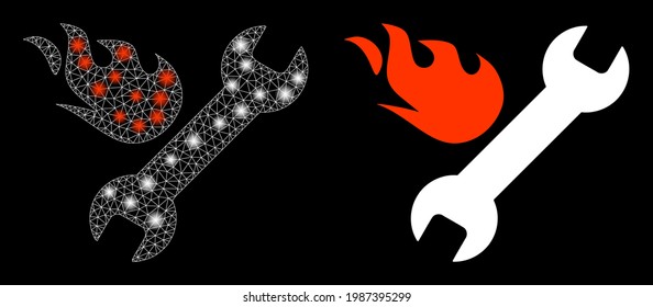 Magic mesh vector fast repair with glare effect. White mesh, bright spots on a black background with fast repair icon. Mesh and glare elements are placed on different layers.