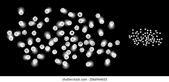 Magic mesh vector fog particles with glare effect. White mesh, glare spots on a black background with fog particles icon. Mesh and lightspot elements are placed on different layers.
