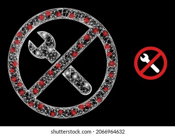 Magic mesh vector forbidden repair with glare effect. White mesh, glare spots on a black background with forbidden repair icon. Mesh and glare elements are placed on different layers.