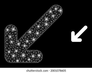 Magic mesh vector move down left with glow effect. White mesh, bright spots on a black background with move down left icon. Mesh and lightspot elements are placed on different layers.