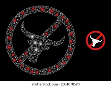 Magic mesh vector no beef meat with glare effect. White mesh, glare spots on a black background with no beef meat icon. Mesh and glare elements are placed on different layers.