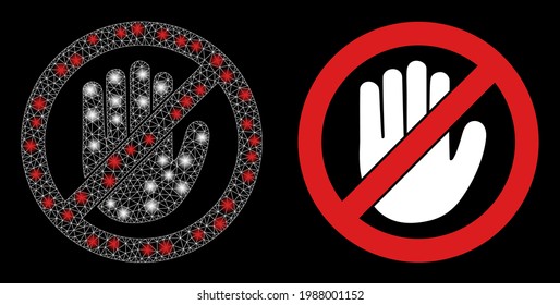 Magic mesh vector no hand with glare effect. White mesh, glare spots on a black background with no hand icon. Mesh and glowing elements are placed on different layers.