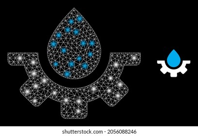 Magic mesh vector plumbing industry with glare effect. White mesh, glare spots on a black background with plumbing industry icon. Mesh and glowing elements are placed on different layers.