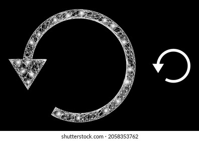Magic mesh vector rotate left with glow effect. White mesh, bright spots on a black background with rotate left icon. Mesh and glare elements are placed on different layers.