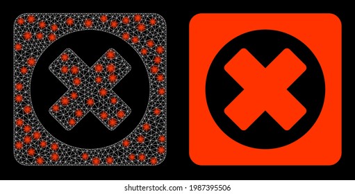 Magic mesh vector terminate with glare effect. White mesh, glare spots on a black background with terminate icon. Mesh and lightspot elements are placed on different layers.